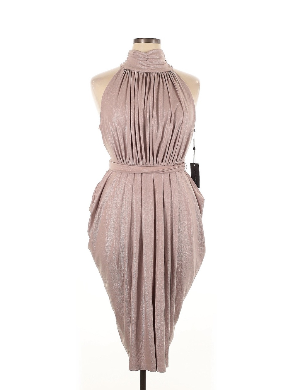 Tommy Hilfiger Pink Fog Foil-Knit Belted Halter Cocktail Dress